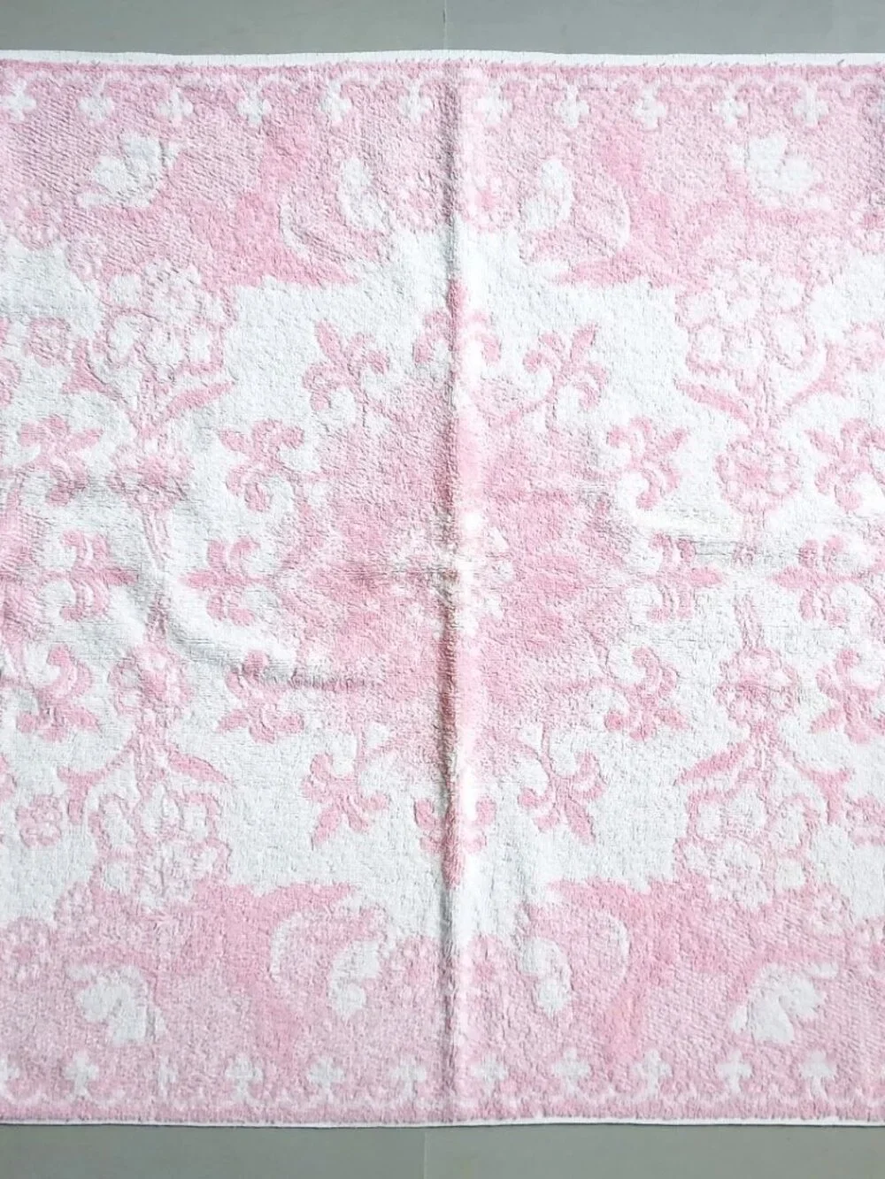 Vintage Pink and White Floral Martex Bath Towels - 24 x 41